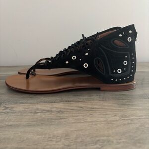 IRO Womens Shoe Black Leather Lace Up Studded Gladiator Sandals size 40 US 9 New